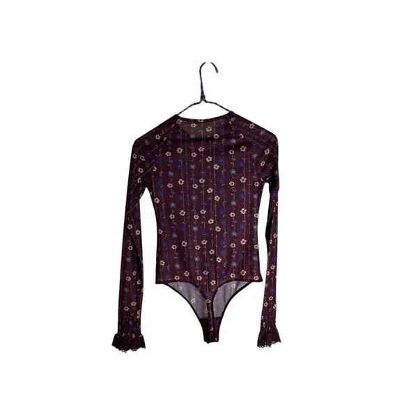 Free People Up All Night Printed Bodysuit Berry Bandit Floral Thong NWOT Small - Picture 6 of 7